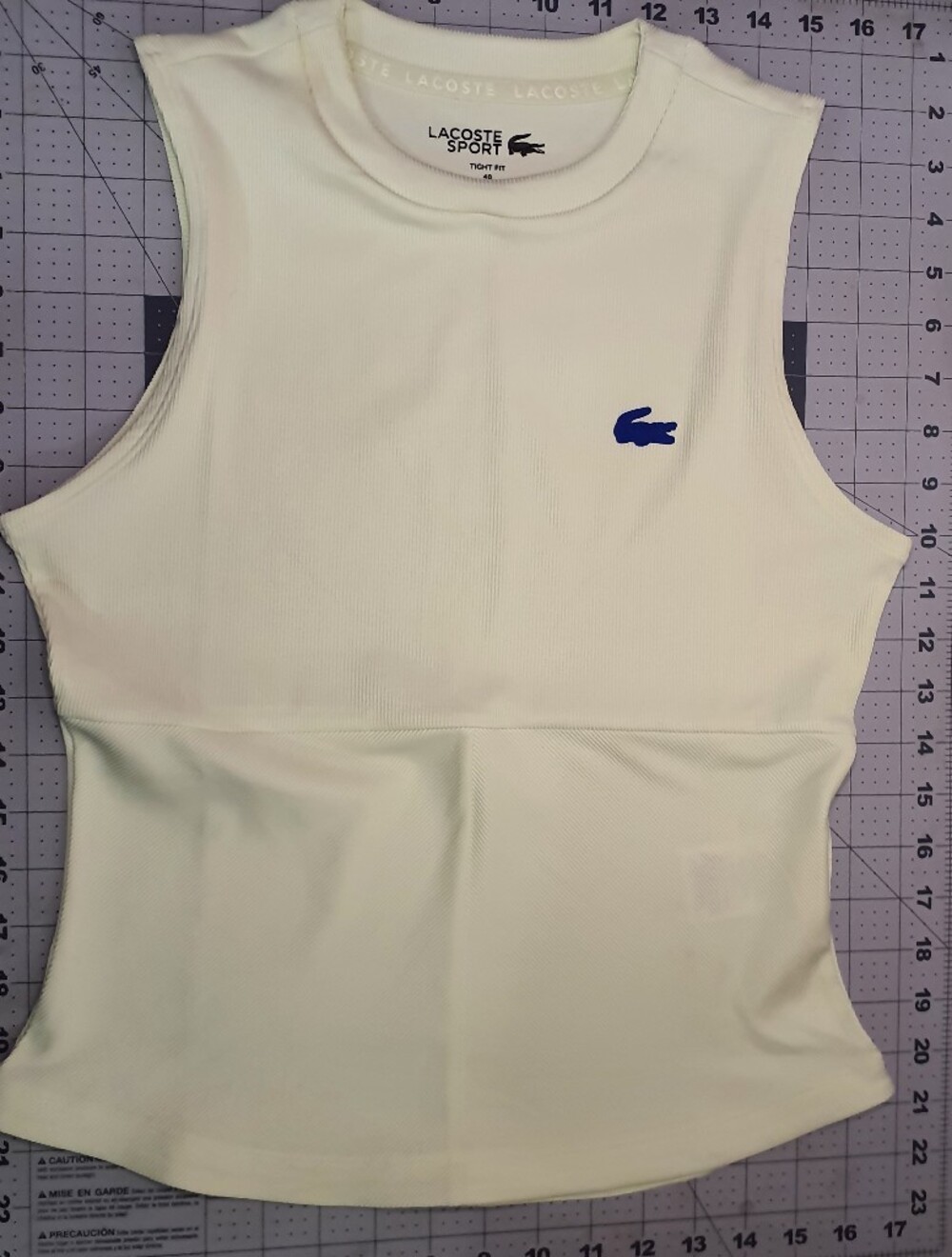 Lacoste Sleeveless Ribbed Tank Top in Off-White with Blue Croc